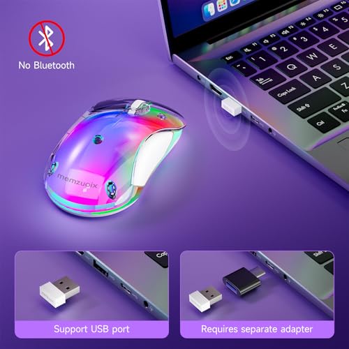 memzuoix 2.4G LED Wireless Mouse, Rechargeable Ergonomic Mouse with Detachable Cover, 1400 DPI Portable Optical Computer Mouse with USB Receiver for Laptop, PC, Desktop and MacBook, 5 Buttons-Purple - Image 5