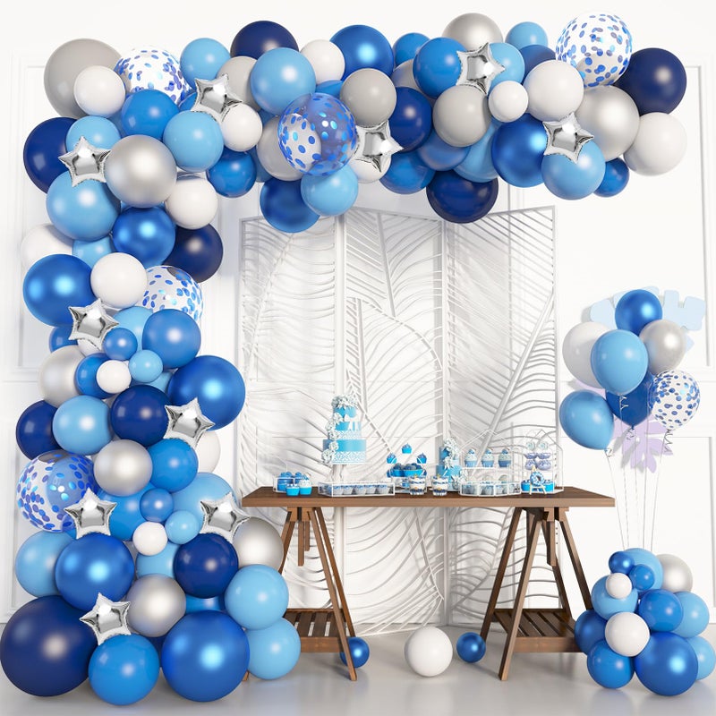 Amandir Navy Blue Balloons Arch Garland Kit 144Pcs Royal Light Blue Confetti Silver Star Foil Balloons for Blue Birthday Baby Shower Wedding Graduation Party Decorations Supplies - Image 2