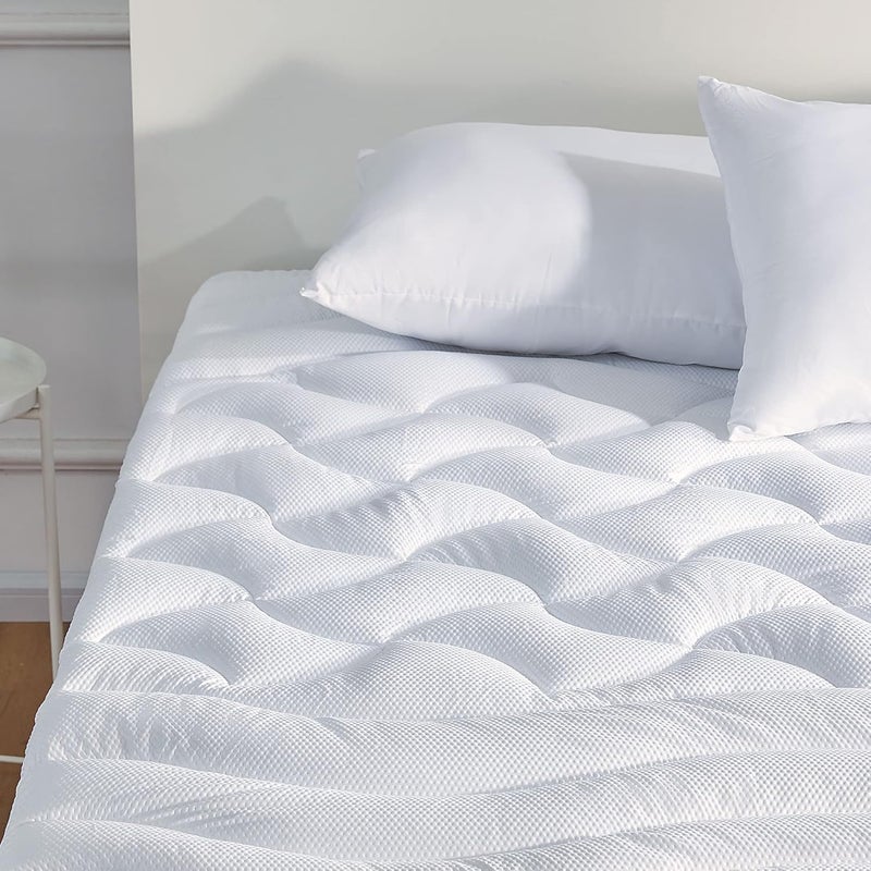 SLEEP ZONE وسادة مرتبة كاليفورنيا كينج المبردة من ، غطاء وسادة مرتبة مبرد بمناطق متميزة، واقي مرتبة مبطن قابل للتنفس والغسل، جيب عميق 8-21 بوصة (أبيض، كال كينج) - Image 1
