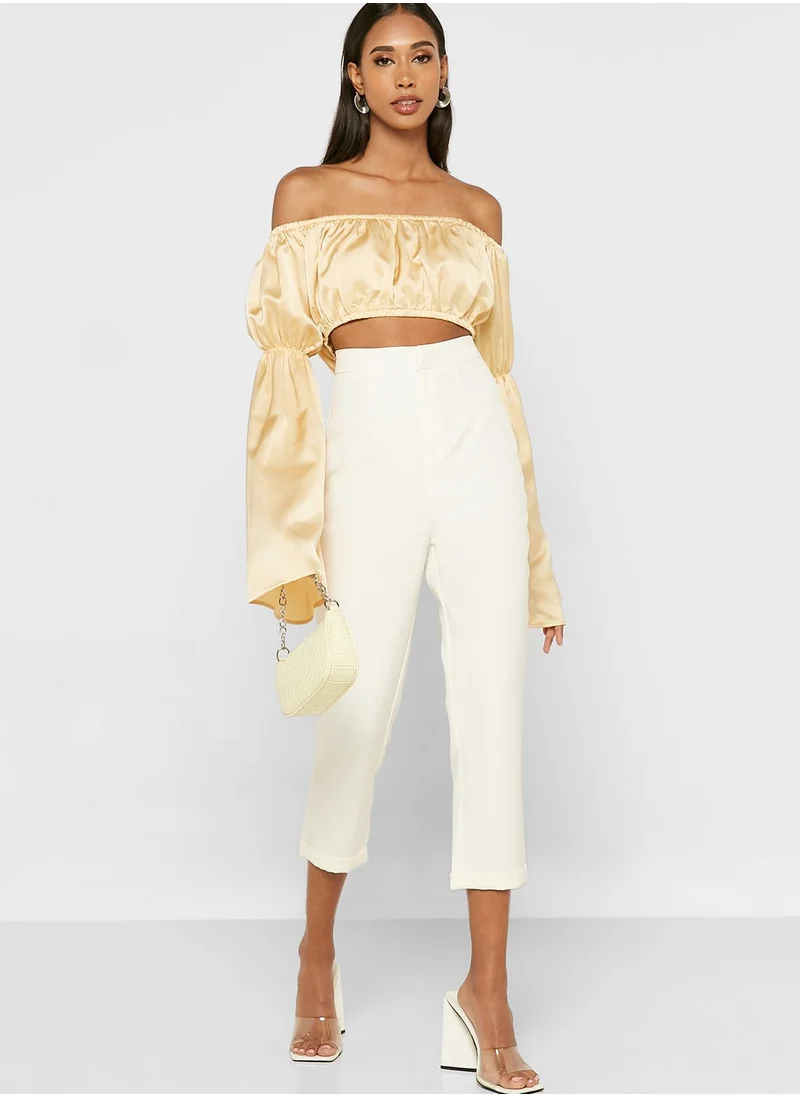 boohoo Bardot Flute Sleeve Crop Top