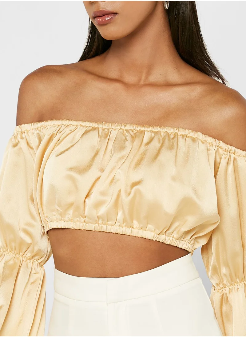 boohoo Bardot Flute Sleeve Crop Top