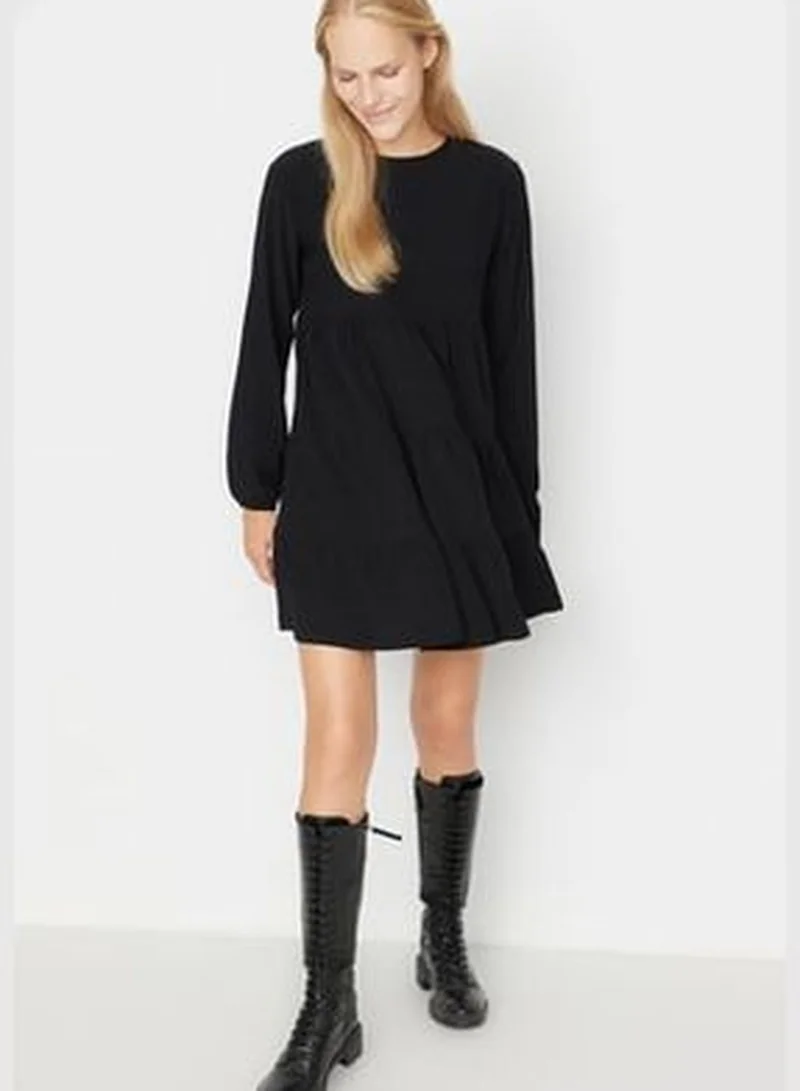 trendyol Black Ruffle Skater/Water-Water Crepe/Textured Mini Knitted Dress TWOAW23EL00371