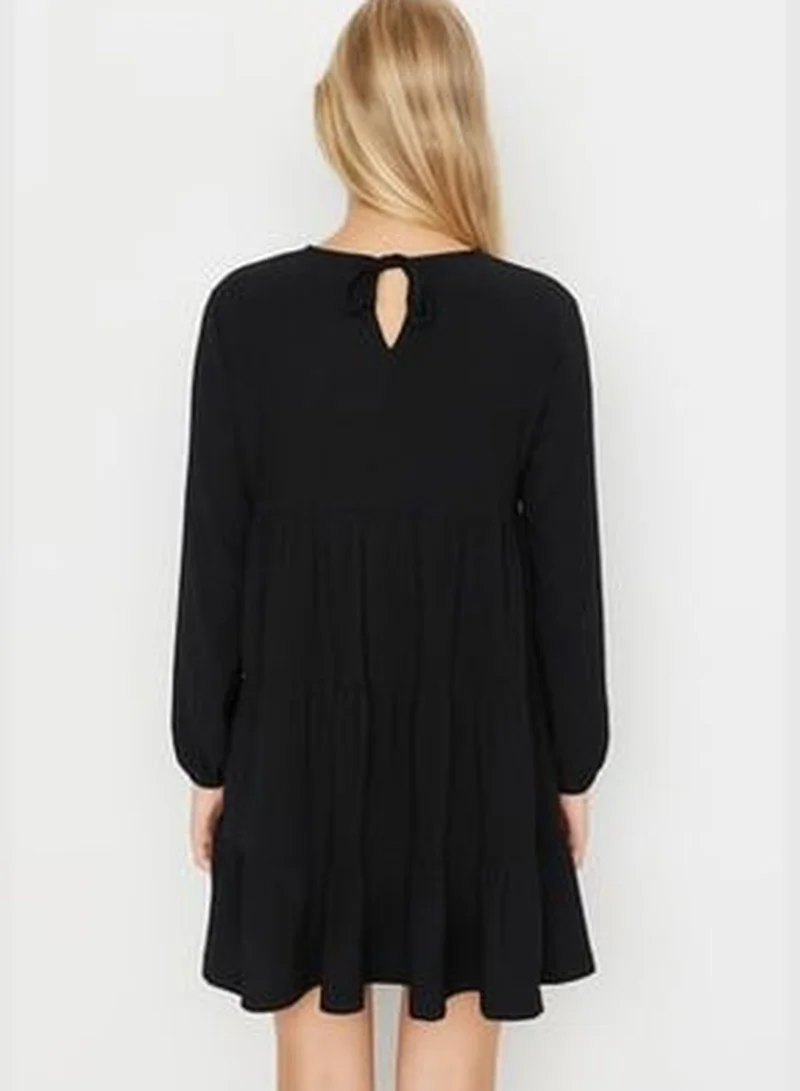 trendyol Black Ruffle Skater/Water-Water Crepe/Textured Mini Knitted Dress TWOAW23EL00371