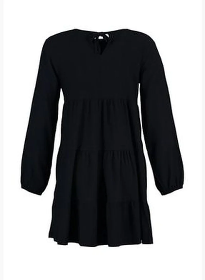 trendyol Black Ruffle Skater/Water-Water Crepe/Textured Mini Knitted Dress TWOAW23EL00371