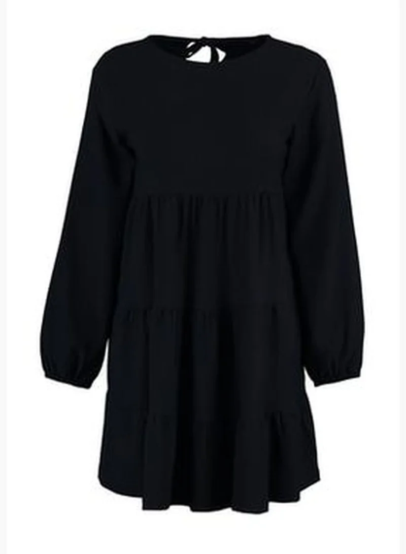 trendyol Black Ruffle Skater/Water-Water Crepe/Textured Mini Knitted Dress TWOAW23EL00371