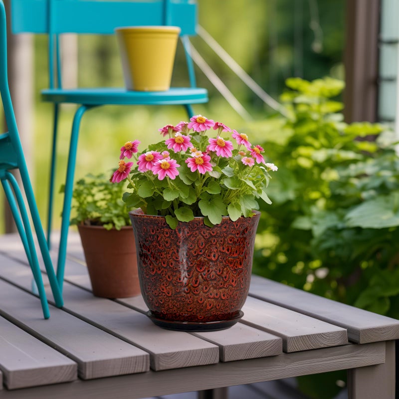 SUNPOTFOR Ceramic Plant Pots - 5.6 Inch Plant Pot Indoor Outdoor, Small Planter with Drainage Hole and Saucer, Round Planter, Orchid Succulent Pots, Garden Room Decor, Gardening Gifts for Women, Red - Image 4