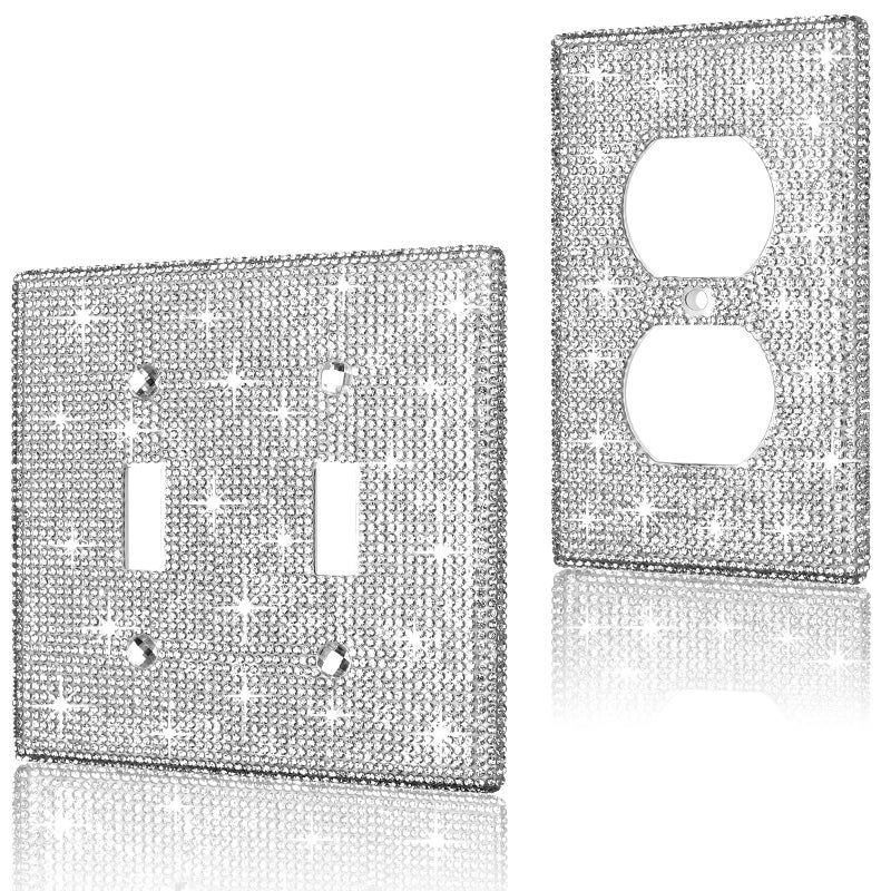 2 Pcs Shiny Rhinestones Wall Plate Cover Bling Light Switch Cover Outlet Covers Sparkly Diamond Wall Plate Cover Light Switch Cover Decorative Decorative Glitter Outlet Covers Silver