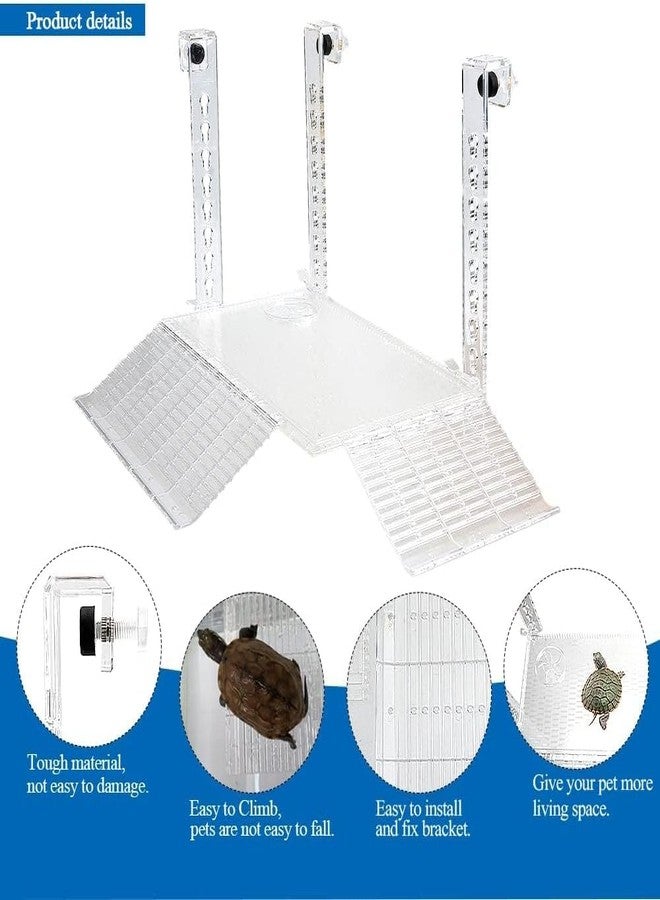 PENCK Hanging Turtle Basking Platform Acrylic Aquatic Reptile Ramp Dock Fence Type Tortoise Climbing Ladder Turtle Tank Accessories for Aquatic Reptile Feeding Resting (Large), Transparent - Image 3