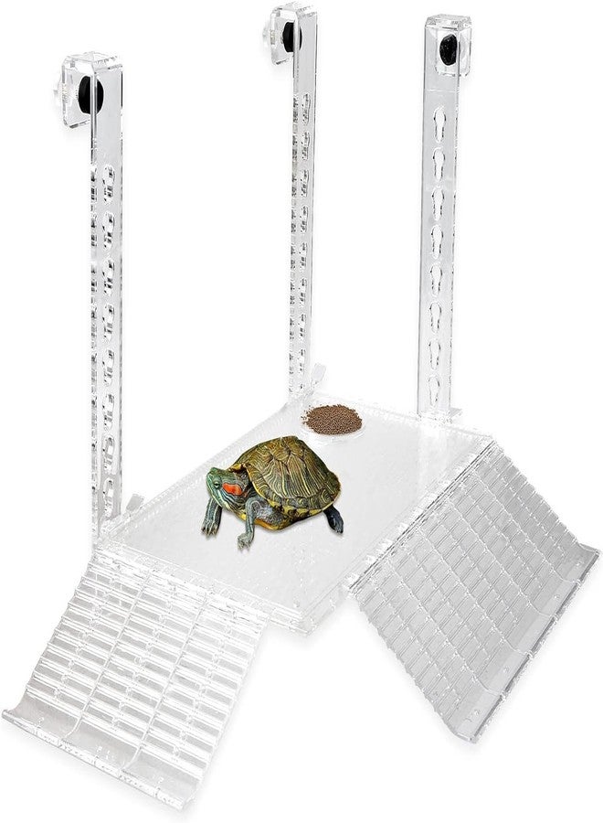 PENCK Hanging Turtle Basking Platform Acrylic Aquatic Reptile Ramp Dock Fence Type Tortoise Climbing Ladder Turtle Tank Accessories for Aquatic Reptile Feeding Resting (Large), Transparent - Image 1