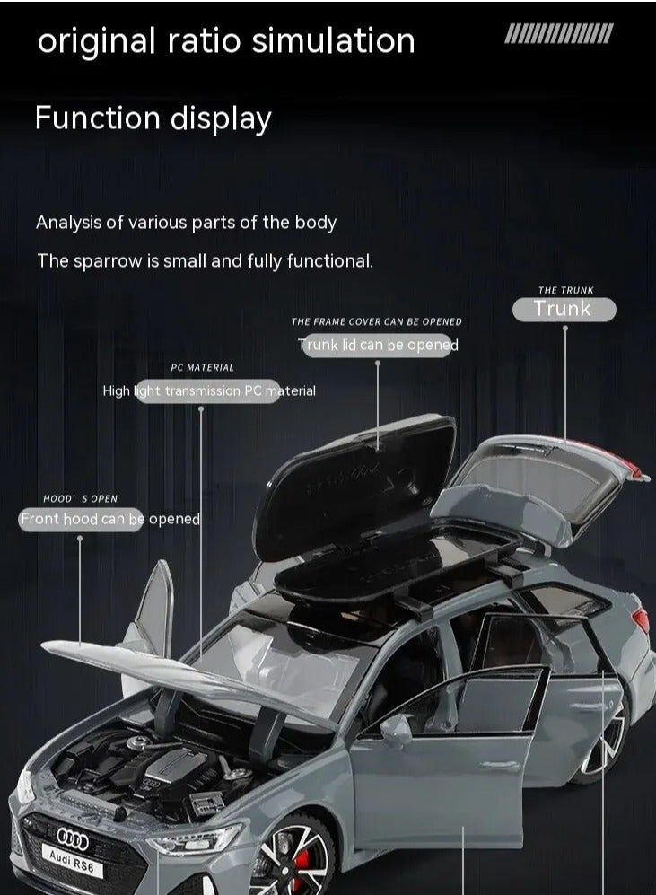 AROAQ RS6 Model Car, 1:32 Realistic Simulation Die Cast Model Car Toy, Collectable Alloy Model Car With Luggage Sound And Lights For Kids Adults, Gift, Decoration, (White) - Image 3