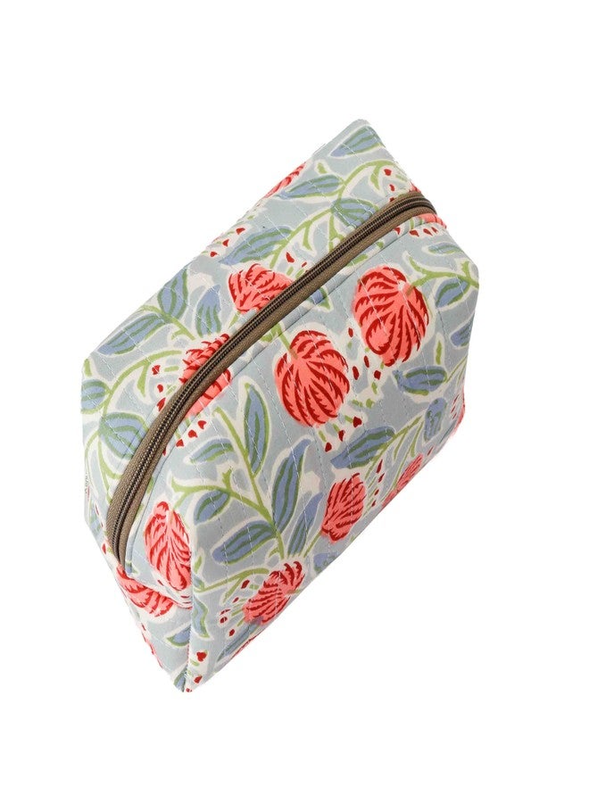 Ekatra Puffy Makeup Pouch for Women | Soft Fabric Travel Organizer for Makeup & Toiletries | Pastel Flower - Image 2