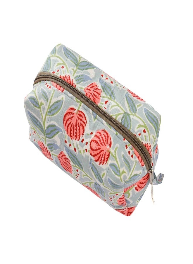 Ekatra Puffy Makeup Pouch for Women | Soft Fabric Travel Organizer for Makeup & Toiletries | Pastel Flower - Image 3