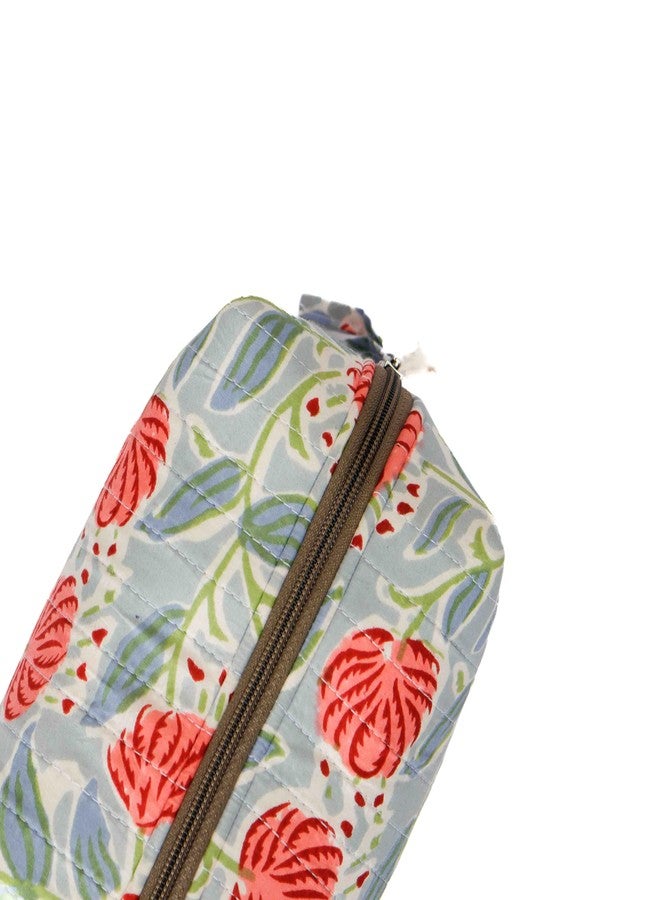 Ekatra Puffy Makeup Pouch for Women | Soft Fabric Travel Organizer for Makeup & Toiletries | Pastel Flower - Image 4