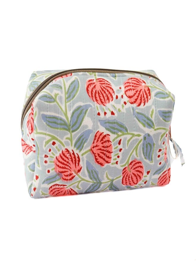 Ekatra Puffy Makeup Pouch for Women | Soft Fabric Travel Organizer for Makeup & Toiletries | Pastel Flower - Image 1