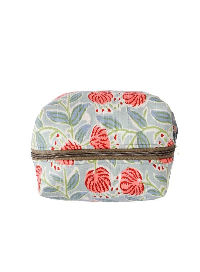 Ekatra Puffy Makeup Pouch for Women | Soft Fabric Travel Organizer for Makeup & Toiletries | Pastel Flower - Image 5