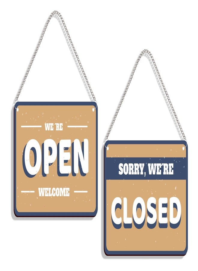 DELWOR Open Closed Sign Board for Shop | Open Closed Board | Double Side Wodden Open Close Sign Board for Door Hanging | Shop Sign | Restaurants Decor | Cafe Decor - Image 1