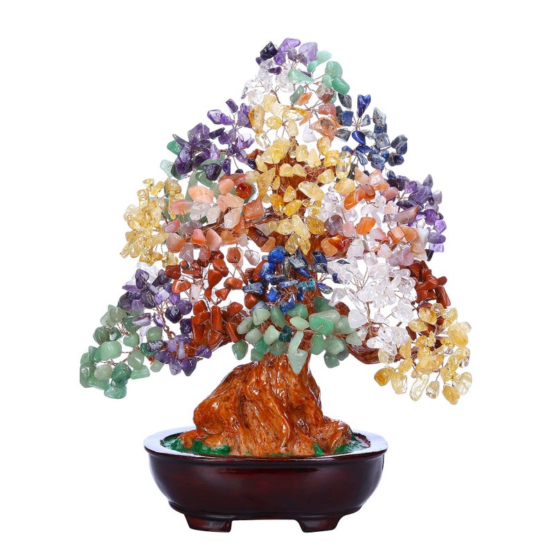 Jovivi Large Feng Shui Natural 7 Chakra Healing Crystal Money Tree Resin Base Bonsai Style Decoration for Wealth and Luck 95 Inches