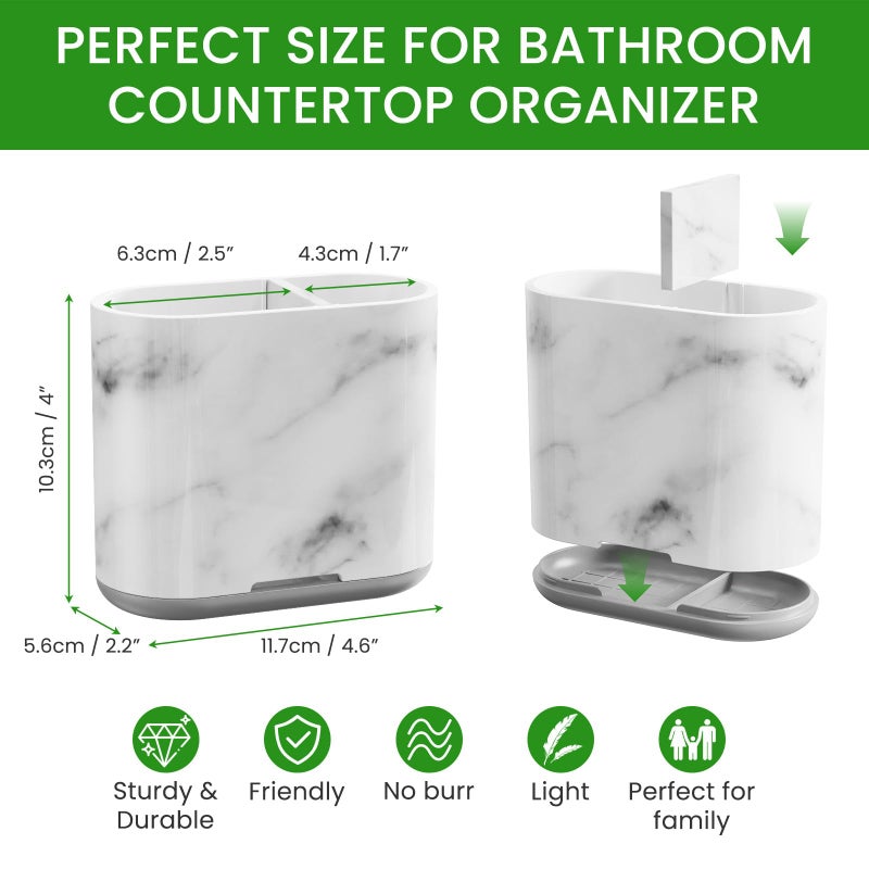 Chintu Toothbrush Holders, 2 Slots Tooth Brush Holder for Bathrooms, Kids Electric Toothbrush and Toothpaste Organizer for Bathroom Countertop Accessories, Shower, Vanity, Storage, Marble/Gray - Image 4