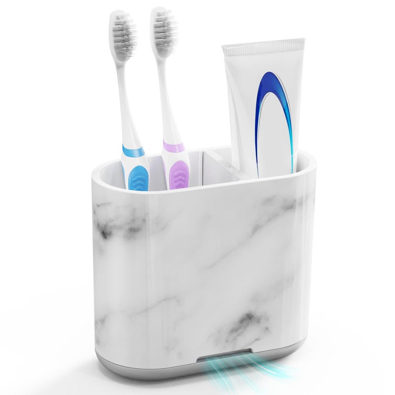 Chintu Toothbrush Holders, 2 Slots Tooth Brush Holder for Bathrooms, Kids Electric Toothbrush and Toothpaste Organizer for Bathroom Countertop Accessories, Shower, Vanity, Storage, Marble/Gray - Image 1