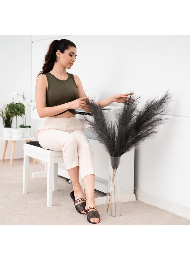 Faux Black Pampas Grass Large, 43" (110cm), Artificial Tall Fluffy Stems, Bundle of 3 - Image 3