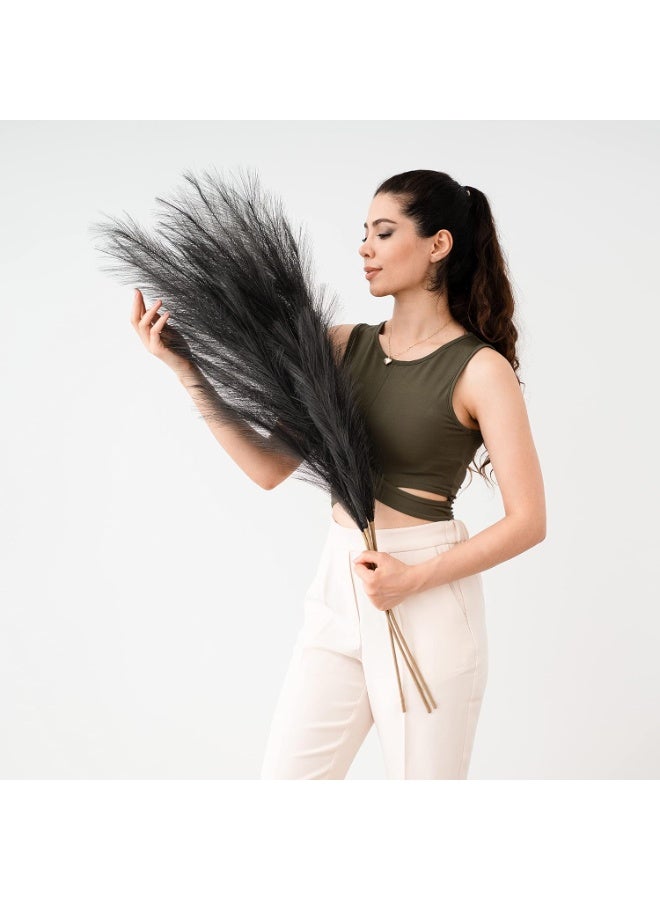 Faux Black Pampas Grass Large, 43" (110cm), Artificial Tall Fluffy Stems, Bundle of 3 - Image 1