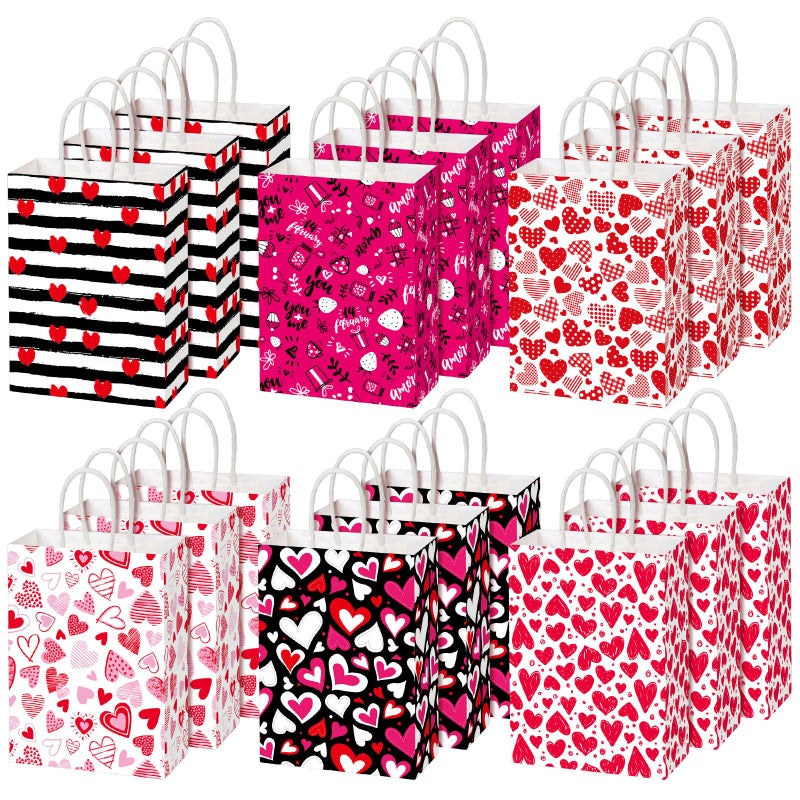 Chivertion 150 Pcs Valentine's Day Gift Bags with Handle Bulk Galentines Heart Paper Goodie Treat Bags for Valentines Galentines Day Party Favors Gift Wrapping Supplies 6 Style, 8 x 6 x 3 Inches - Image 1