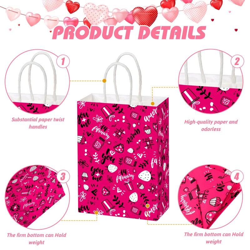 Chivertion 150 Pcs Valentine's Day Gift Bags with Handle Bulk Galentines Heart Paper Goodie Treat Bags for Valentines Galentines Day Party Favors Gift Wrapping Supplies 6 Style, 8 x 6 x 3 Inches - Image 4