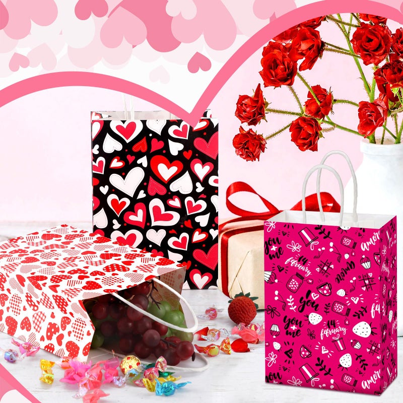 Chivertion 150 Pcs Valentine's Day Gift Bags with Handle Bulk Galentines Heart Paper Goodie Treat Bags for Valentines Galentines Day Party Favors Gift Wrapping Supplies 6 Style, 8 x 6 x 3 Inches - Image 2