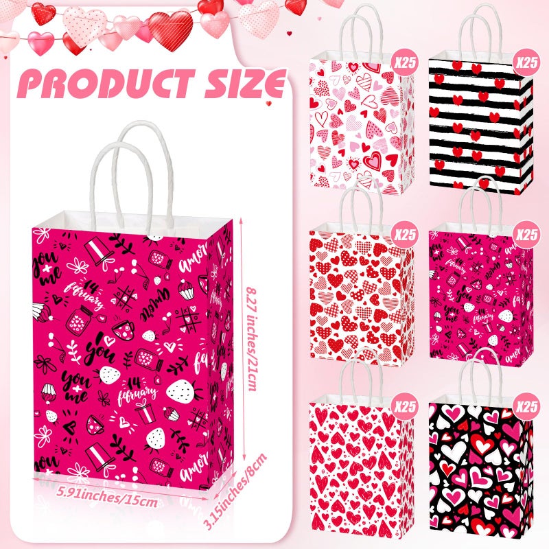 Chivertion 150 Pcs Valentine's Day Gift Bags with Handle Bulk Galentines Heart Paper Goodie Treat Bags for Valentines Galentines Day Party Favors Gift Wrapping Supplies 6 Style, 8 x 6 x 3 Inches - Image 3