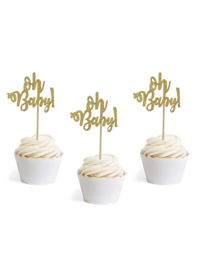 MUMULULU 24 Gold Glitter Oh Baby Cake Cupcake Toppers Picks For Wedding Birthday Baby Shower Party Decorations - Image 2