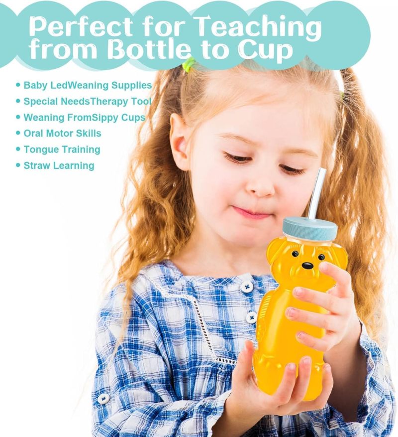 Honey Bear Straw Cup Set 2-Pack 8 Oz BPA-Free Squeezable Cups - Leak-Proof Feeding Therapy Beverage Containers for Kids and Special Needs - Image 5
