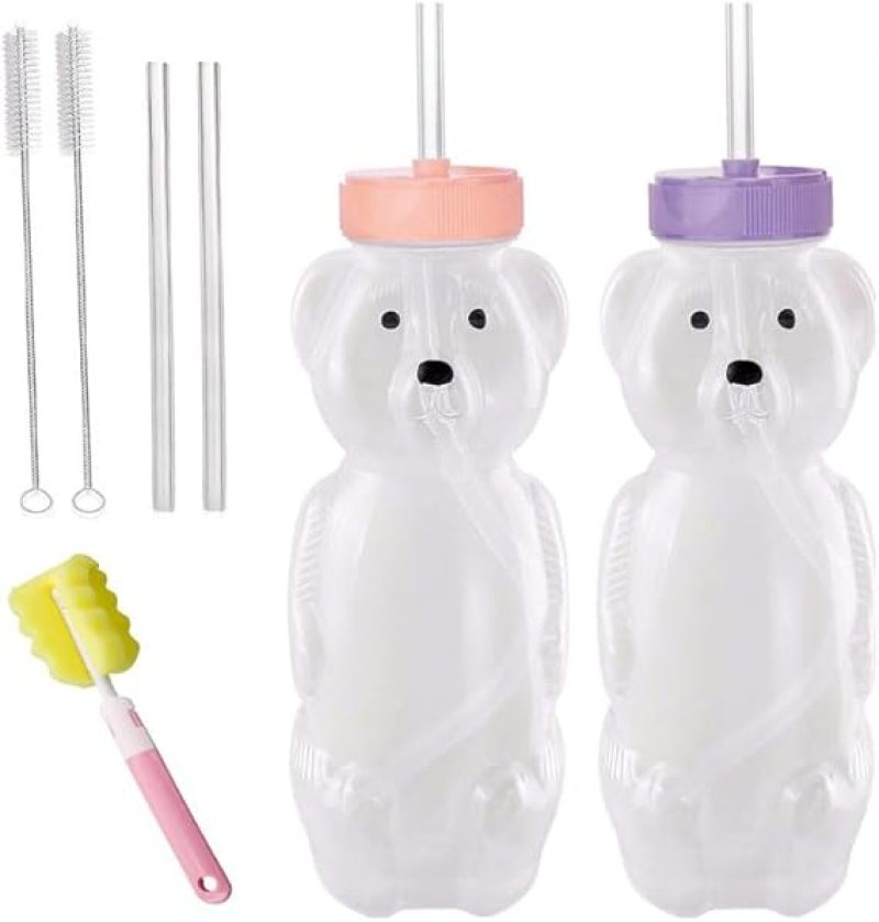 Honey Bear Straw Cup Set 2-Pack 8 Oz BPA-Free Squeezable Cups - Leak-Proof Feeding Therapy Beverage Containers for Kids and Special Needs - Image 1