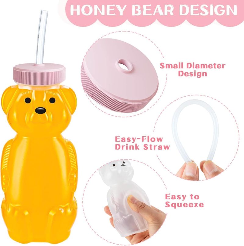 Honey Bear Straw Cup Set 2-Pack 8 Oz BPA-Free Squeezable Cups - Leak-Proof Feeding Therapy Beverage Containers for Kids and Special Needs - Image 4