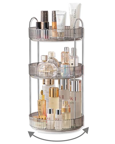 Asayuee 360 Rotating Makeup Organizer3 Tier Large Capacity Make Up Organizers and StorageMakeup Organizer for BathroomCosmetic Perfume Stand OrganizerGrey3 Tier - Image 1
