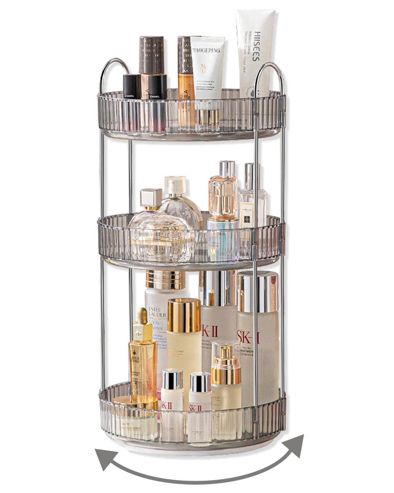 Asayuee 360 Rotating Makeup Organizer3 Tier Large Capacity Make Up Organizers and StorageMakeup Organizer for BathroomCosmetic Perfume Stand OrganizerGrey3 Tier - Image 2