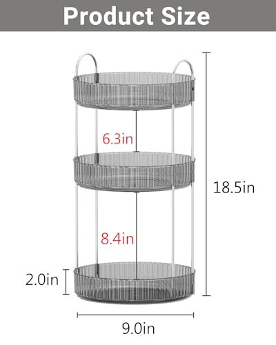 Asayuee 360 Rotating Makeup Organizer3 Tier Large Capacity Make Up Organizers and StorageMakeup Organizer for BathroomCosmetic Perfume Stand OrganizerGrey3 Tier - Image 3