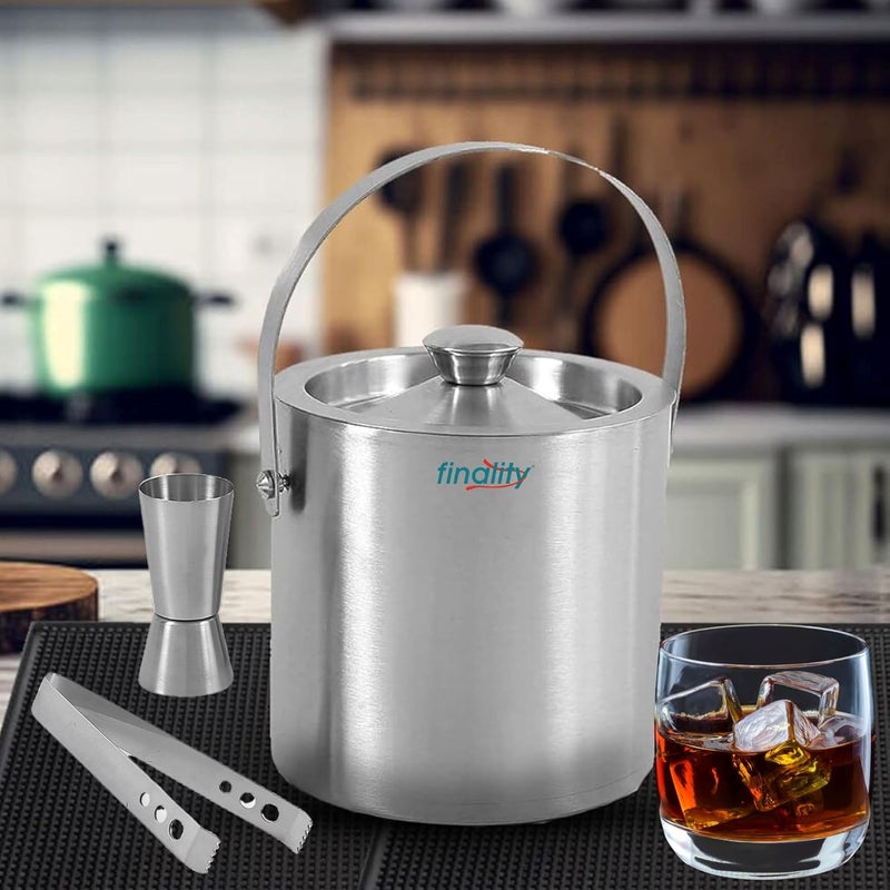 finality Double Walled Stainless Steel Insulated Ice Bucket with Lid and Ice Tong and peg Measure 15 Liter Keeps Ice Cold for 6 h Great bar Tools for Home bar Accessories V PEG Measure - Image 5