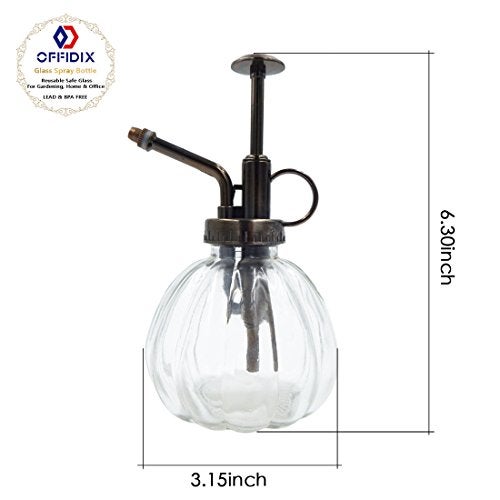 OFFIDIX Transparent Glass Watering Spray Bottle, 6.3 Inches Tall Vintage Style with Bronze Plastic Top Pump One Hand Plant Mister Glass Watering Can Indoor - Image 3