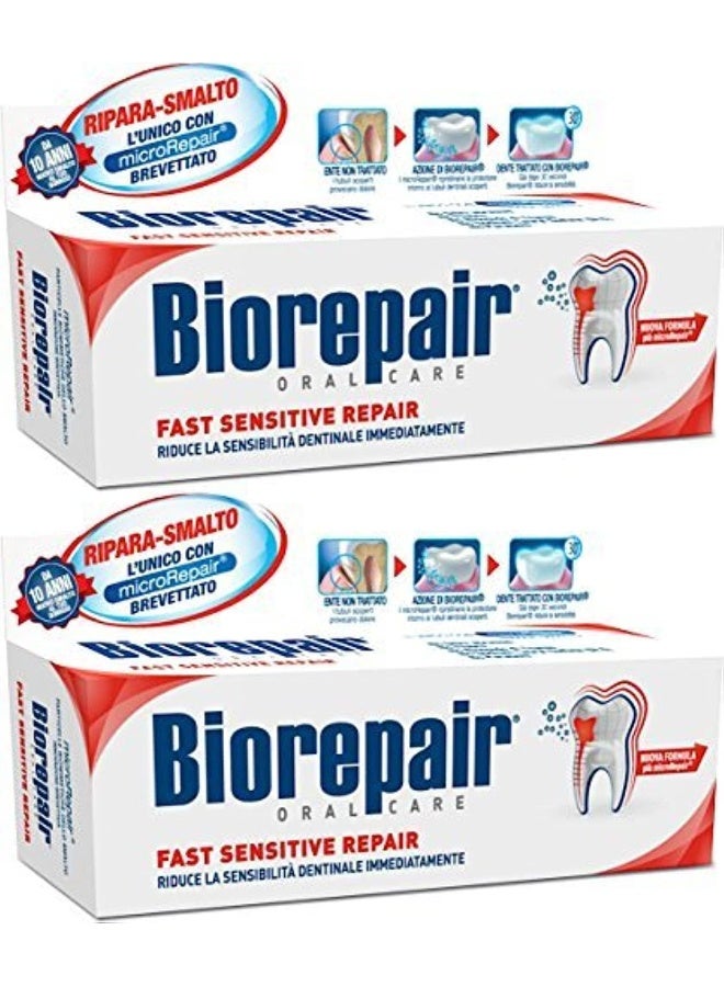 Biorepair: Fast Sensitive Repair Toothpaste with microRepair, New Formula - 2.5 Fluid Ounce (75ml) Tubes (Pack of 2) [Italian Import]