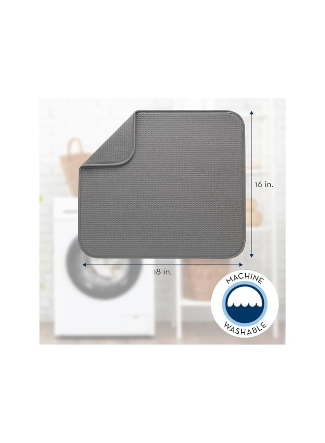 حافظة تجفيف الصحون، مصنوعة من ميكروفايبر عالي الامتصاص، مناسبة للمطبخ، سجادة تجفيف للأطباق والأدوات والمقالي، كبيرة الحجم 16" × 18"، رمادي. - Image 5