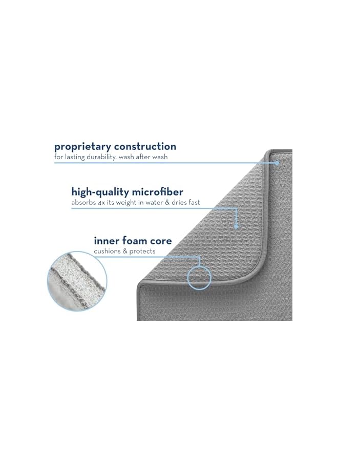 حافظة تجفيف الصحون، مصنوعة من ميكروفايبر عالي الامتصاص، مناسبة للمطبخ، سجادة تجفيف للأطباق والأدوات والمقالي، كبيرة الحجم 16" × 18"، رمادي. - Image 4