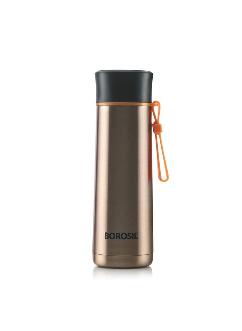 BOROSIL Borosil Hydra Sprint 400 ml Stainless Steel Water Bottle | Double Wall Vacuum Insulated BPA Free Flask | 20 Hrs Hot & 24 Hours Cold | Bottle for Office, Gym, School, College | 1 Year Warranty, Gold  - Image 1