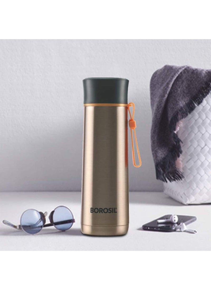 BOROSIL Borosil Hydra Sprint 400 ml Stainless Steel Water Bottle | Double Wall Vacuum Insulated BPA Free Flask | 20 Hrs Hot & 24 Hours Cold | Bottle for Office, Gym, School, College | 1 Year Warranty, Gold  - Image 3