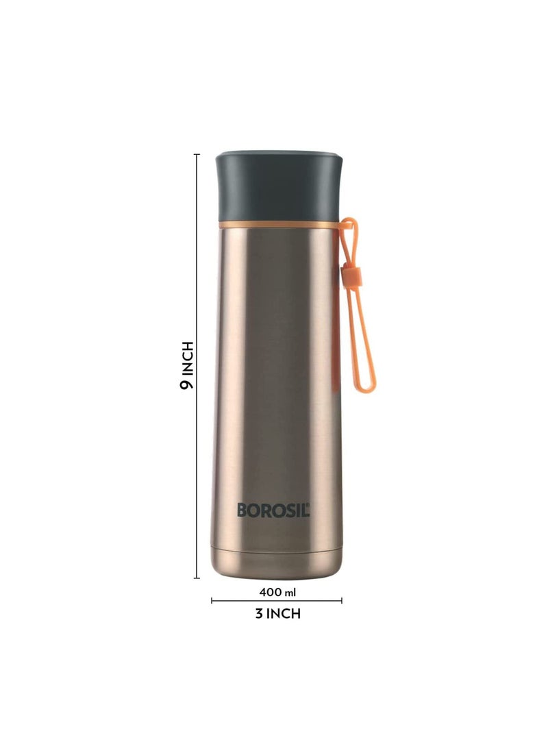 BOROSIL Borosil Hydra Sprint 400 ml Stainless Steel Water Bottle | Double Wall Vacuum Insulated BPA Free Flask | 20 Hrs Hot & 24 Hours Cold | Bottle for Office, Gym, School, College | 1 Year Warranty, Gold  - Image 2