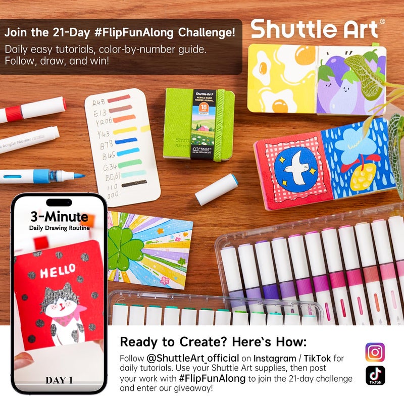 Shuttle Art Small Sketchbook for Acrylic Paint Marker - 2 Pack (36 Sheets Total) 2.36x2.36 Watercolor Journal with 140LB (300 GSM) Paper, Acrylic Paint Marker Journal for FlipFunAlong - Image 2