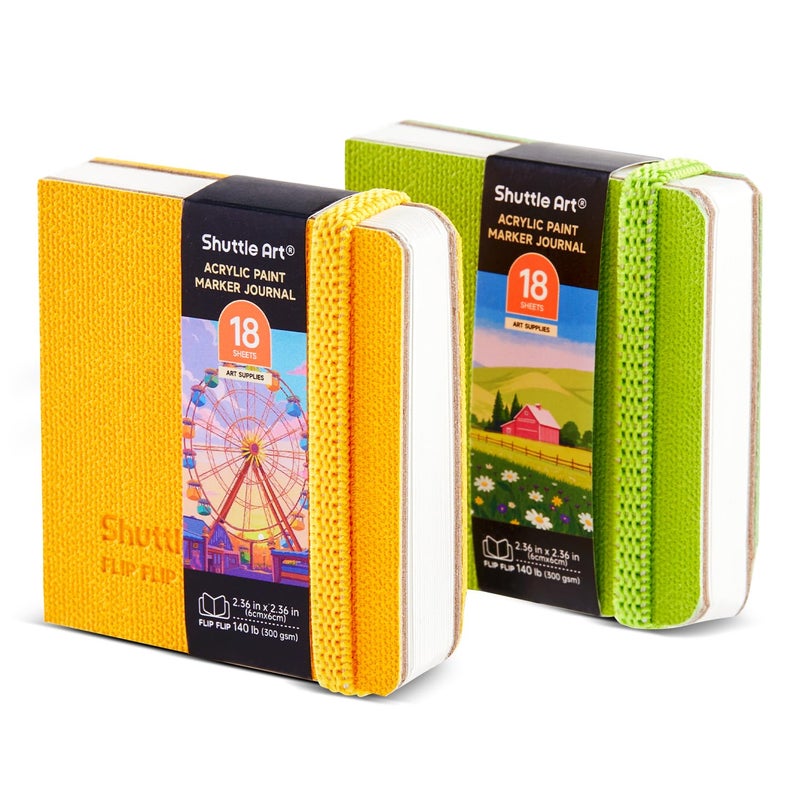 Shuttle Art Small Sketchbook for Acrylic Paint Marker - 2 Pack (36 Sheets Total) 2.36x2.36 Watercolor Journal with 140LB (300 GSM) Paper, Acrylic Paint Marker Journal for FlipFunAlong - Image 1