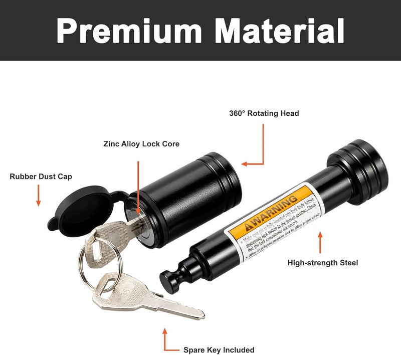 TOPSHINE Black Hitch Pin Lock, 5/8" Dia Trailer Hitch Looking Pin with Keys Keyed Alike for 2 inch Receiver - Image 3