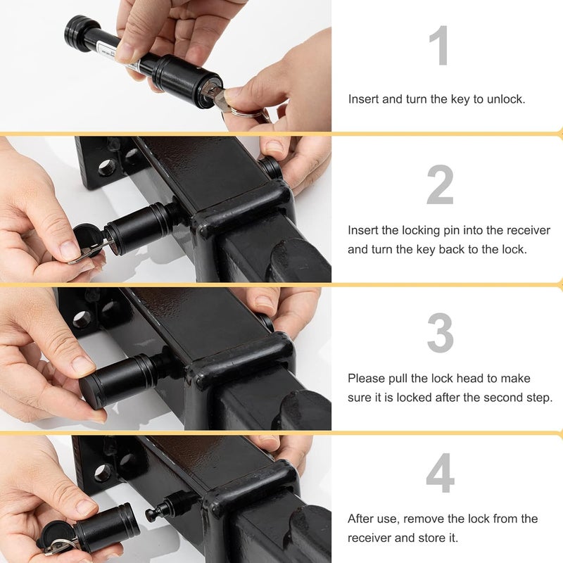 TOPSHINE Black Hitch Pin Lock, 5/8" Dia Trailer Hitch Looking Pin with Keys Keyed Alike for 2 inch Receiver - Image 4