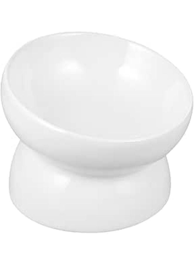 Ceramic Raised Slanted Pet Feeder Bowl White Small Size For Dogs And Cats - Image 1