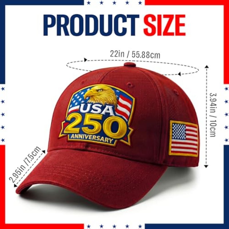250th Anniversary USA Hat Gold Bald Eagle and Flag America 250 Anniversary Embroide Baseball Cap 4th of July Hats - Image 2